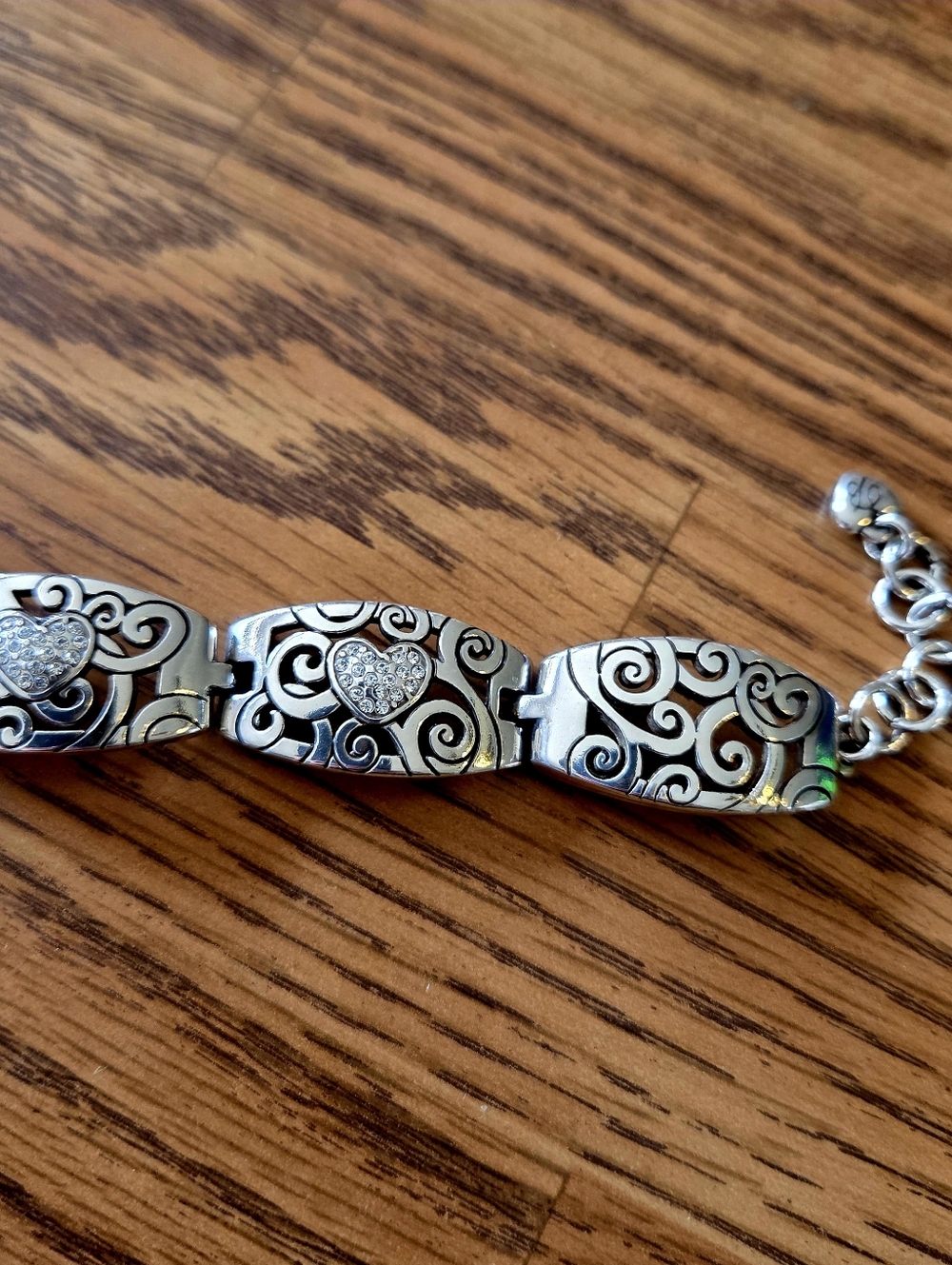 BRIGHTON Silver Swirl And Crystal Heart Link Bracelet WEDDING! - Picture 2 of 8